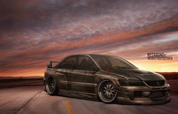 Wallpaper, metal, lancer, evo, sundown
