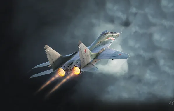 Картинка Небо, Самолет, Истребитель, Тучи, Россия, МиГ, МиГ-29, МиГ 29