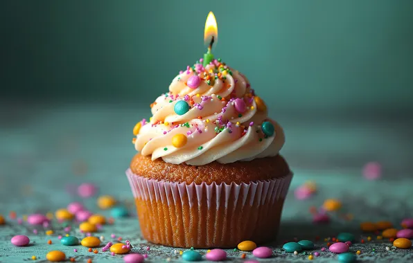 Colorful, happy, cake, свечка, celebration, birthday, candle, День рождения