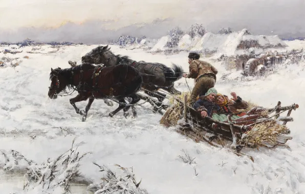 1890, oil on canvas, Czech painter, Ярослав Вешин, чешский художник, Jaroslav Frantisek Julius Vesín, Веселая …