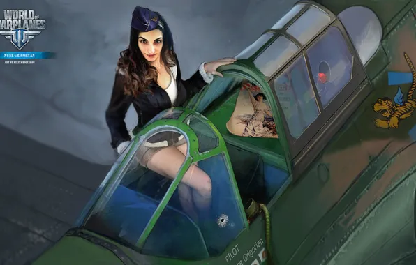 Картинка девушка, самолет, кабина, girl, aviation, авиа, MMO, Wargaming.net
