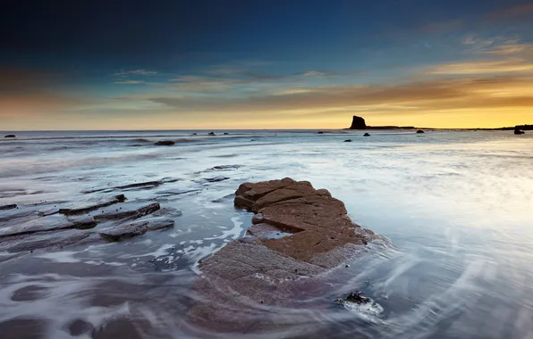 Seascape, rocks, Sunrise, Saltwick Bay