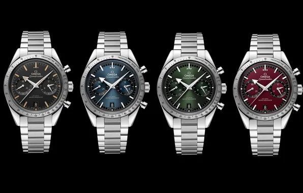 Картинка minimalism, black background, watch, Speedmaster, simple background, wristwatch, Chronometer, luxury watches