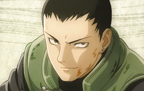 Портрет, Naruto, ухмылка, ninja, ссадины, Наруто Ураганные хроники, Shikamaru Nara, высокий воротник