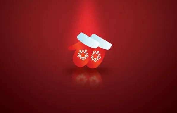 Снежинки, новый год, вектор, красный фон, варежки, зимние обои, christmas gloves