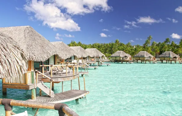 Океан, отель, бунгало, Bora-Bora