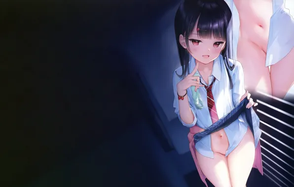 Girl, sexy, school uniform, long hair, boobs, anime, beautiful, red eyes