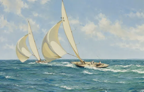 Картинка море, яхты, Montague Dawson, регата