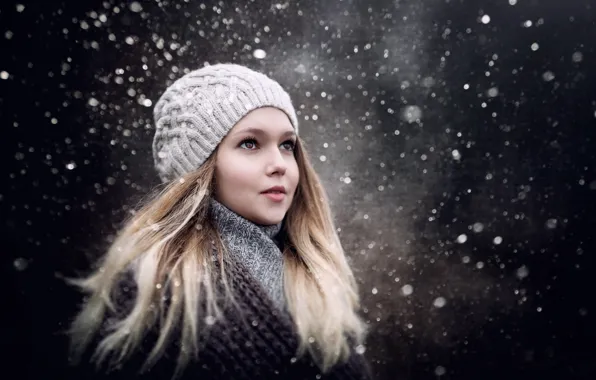 Зима, взгляд, девушка, снег, девочка, Sergey Piltnik