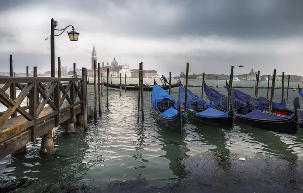 Картинка город, гондолы, Venecia