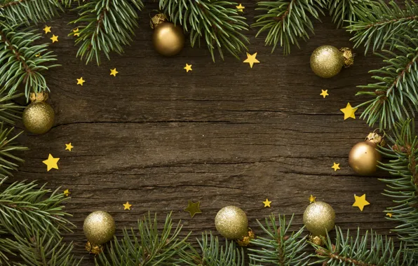 Картинка украшения, шары, Рождество, Новый год, golden, christmas, balls, wood