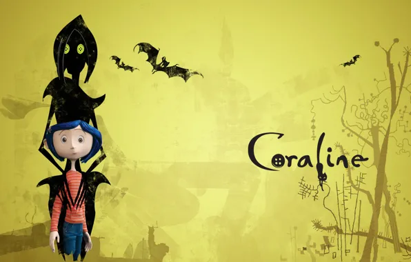 Кот, надпись, мультфильм, девочка, ведьма, страшная сказка, Coraline, Коралина