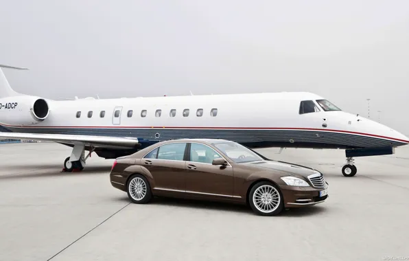 Car, машина, Mercedes, plane, S-class, car and plane