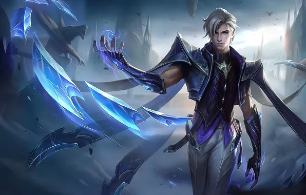 Замок, магия, фэнтези, статуя, парень, Aamon, Mobile Legends: Bang Bang!