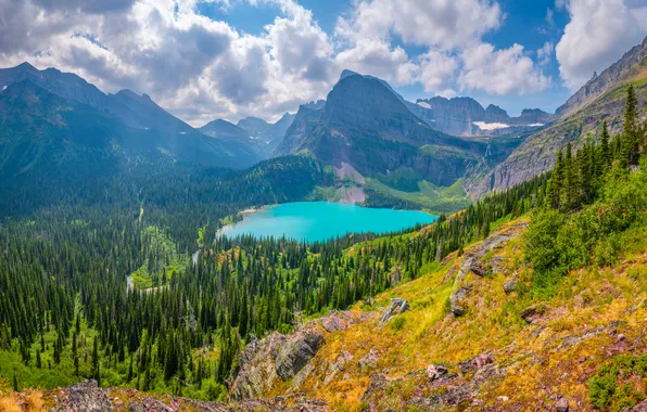 Картинка облака, горы, озеро, Монтана, США, Glacier National Park