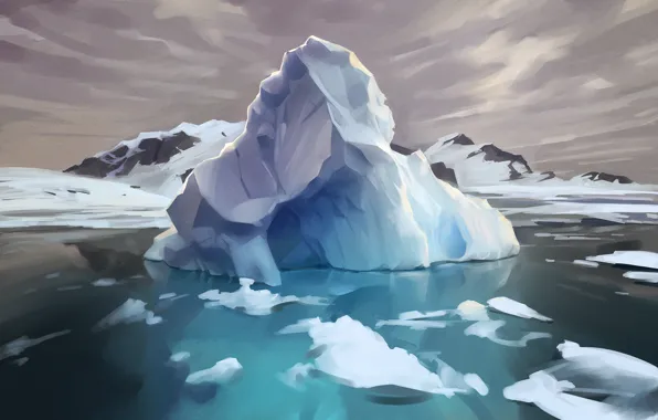 Лед, вода, остров, красота, айсберг, арт, арктика