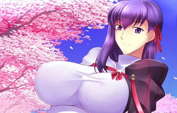 Girl, sexy, Fate Stay Night, long hair, boobs, anime, beautiful, purple eyes
