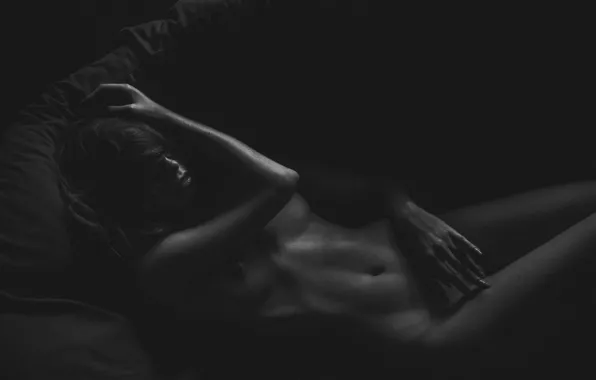 Грудь, девушка, поза, модель, тело, фигура, dark, лежит