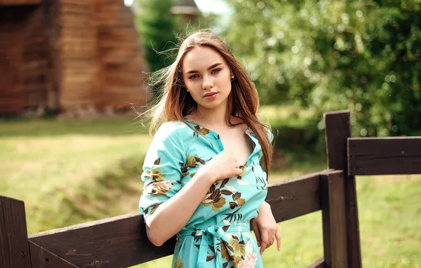 Взгляд, девушка, солнце, поза, фото, волосы, платье, боке