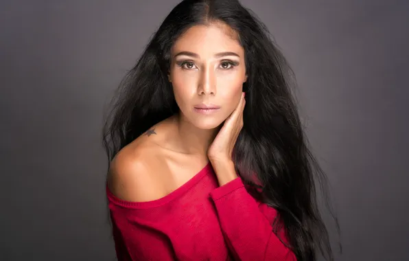 Картинка взгляд, лицо, фон, волосы, брюнетка