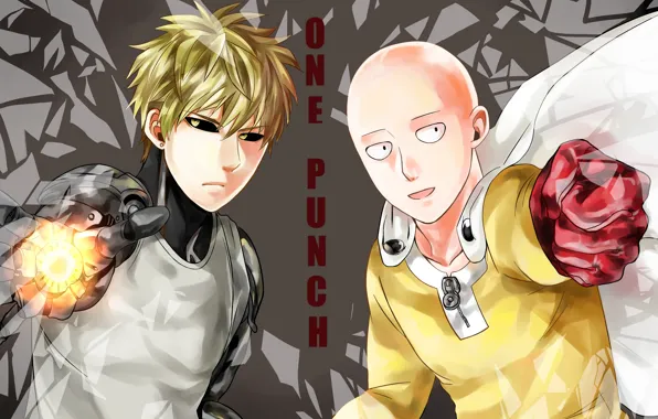 Аниме, арт, парни, киборг, Сайтама, One Punch Man, Генос