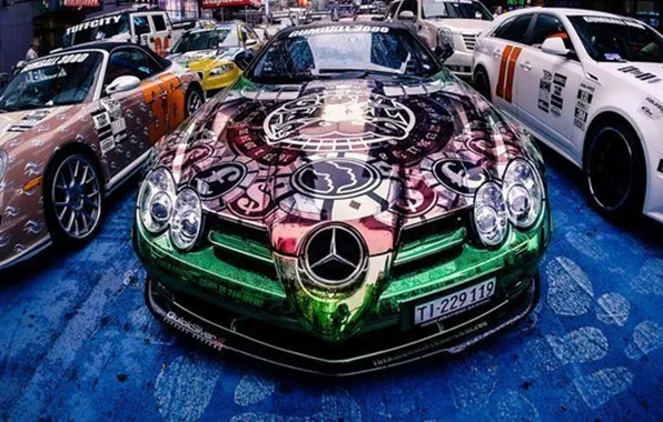 Машина, mercedes, графити, porsche