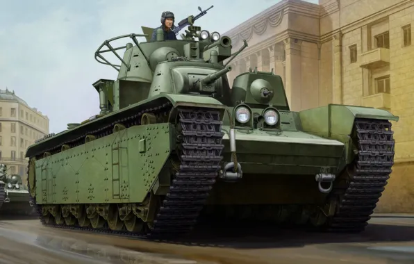 War, art, painting, tank, T-35