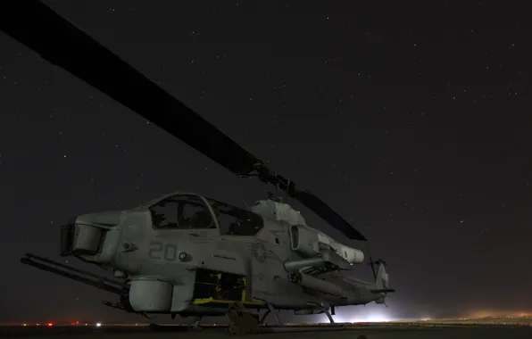Небо, звёзды, вертолёт, helicopter, AH-1W Cobra