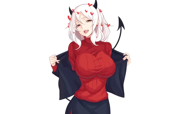 Girl, hot, sexy, horns, devil, boobs, anime, tail