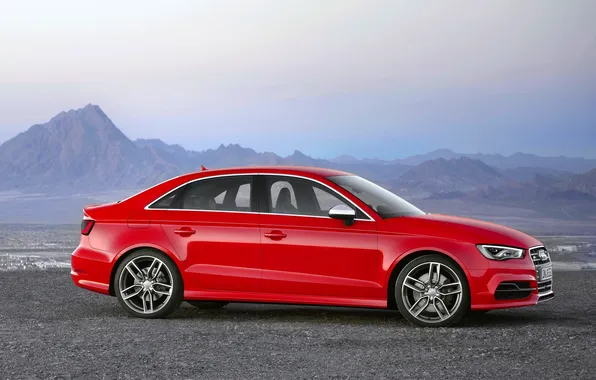 Картинка Audi, Красный, Авто, Горы, Машина, Корпус, Седан, Двери