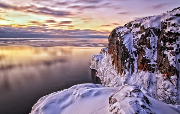 Картинка море, пейзаж, закат, гора