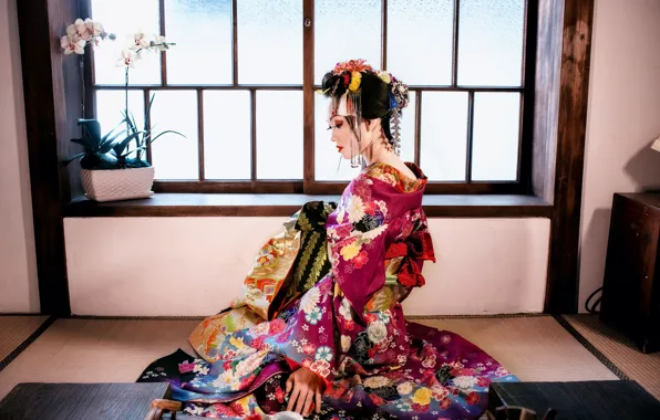 Девушка, стиль, окно