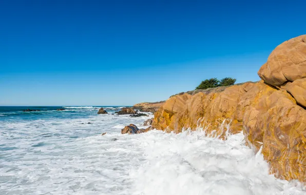 Картинка море, небо, скалы, Калифорния, США, Камбрия