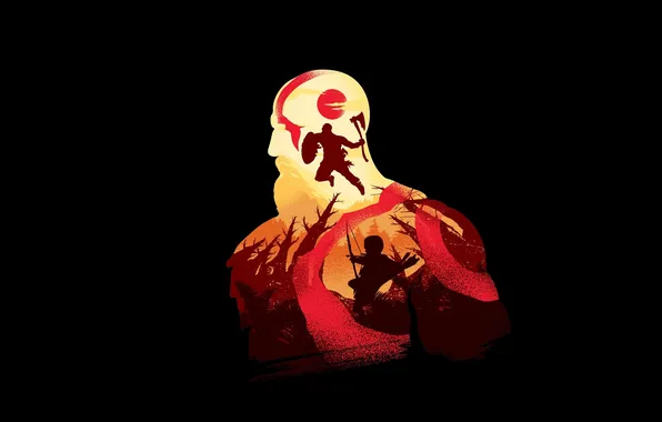 Картинка игра, минимализм, game, minimalism, Kratos, God of War, Кратос, тёмный фон