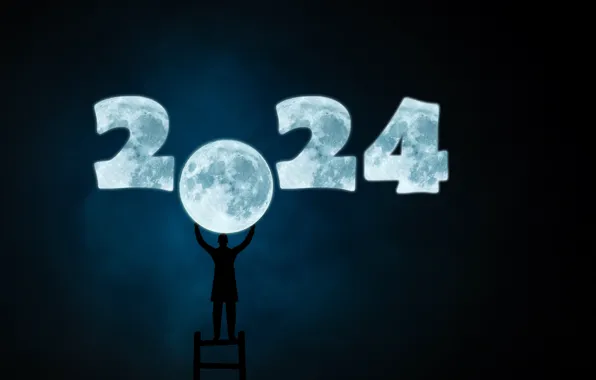 Ночь, луна, Новый год, дата, 2024