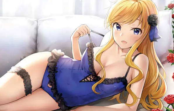 Girl, sexy, lingerie, cleavage, long hair, boobs, anime, beautiful