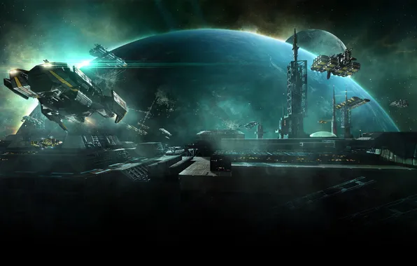 Туманность, планета, станция, Космос, space, космический корабль, eve online, space ship