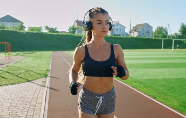 Model, sunny day, pose, athlete, sportswear, warm-up, athletics track