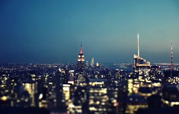 Картинка lights, United States, night, New York, Manhattan, skyscrapers, blue hour, cityscape