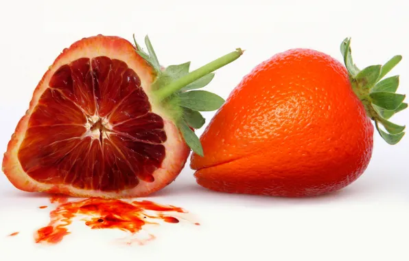 Картинка рендеринг, апельсин, клубника, ягода, сок, фрукт, гибрид, срез