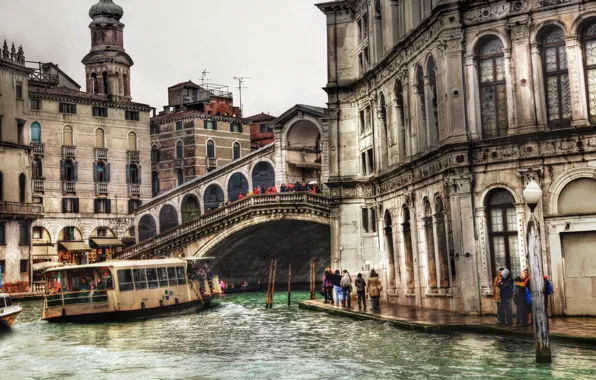 HDR, Мост, Канал, Италия, Венеция, Здания, Italy, Bridge