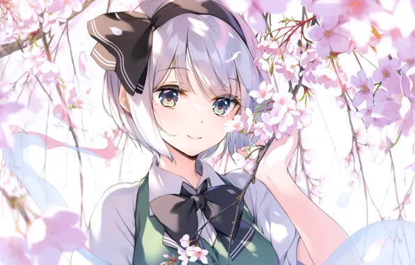 Девушка, сакура, цветение, Touhou Project, Youmu Konpaku