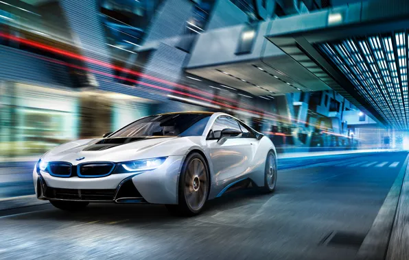 Фары, скорость, Bmw, Night, едет, Bmw I8 Night, I8 Night