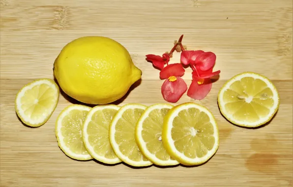 Цветы, лемон, дольки