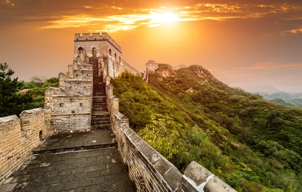 Горы, рассвет, Китай, Beijing, Пекин, Великая Китайская стена, Great Wall of China