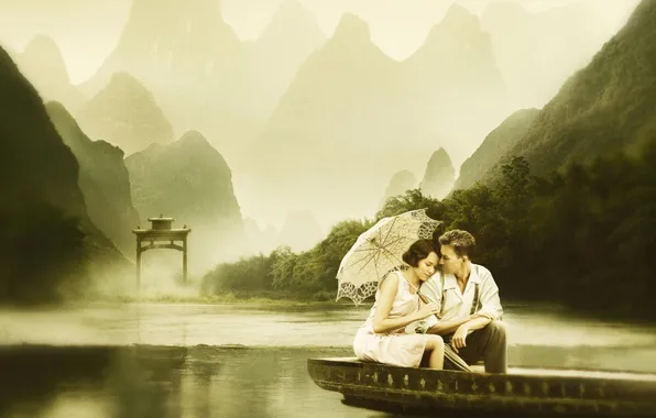 Любовь, река, настроение, кино, фильм, романтика, кадр, зонт