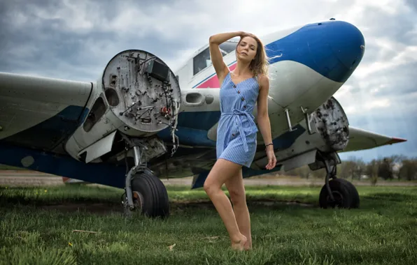 Девушка, поза, самолёт