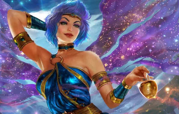 Девушка, фантастика, яблоко, art, god, smite, mastery skin, discordia