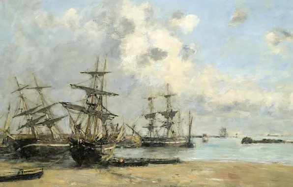 Пейзаж, картина, Эжен Буден, Eugene Boudin, Сен-Ке-Портриё. Корабли в Порту