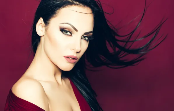 Картинка взгляд, лицо, ветер, модель, волосы, макияж, красавица